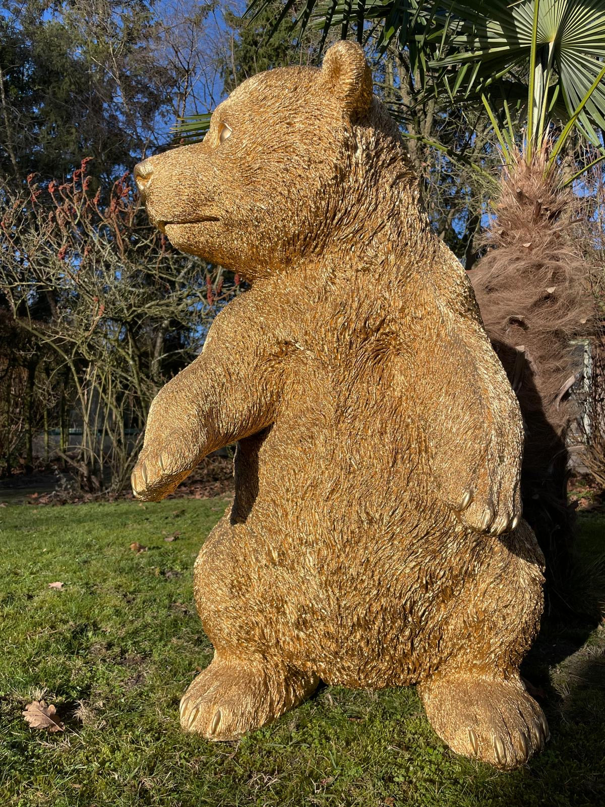 (Tuin)beeld Gouden beer, woonkamer, baby, zwanger 105 cm