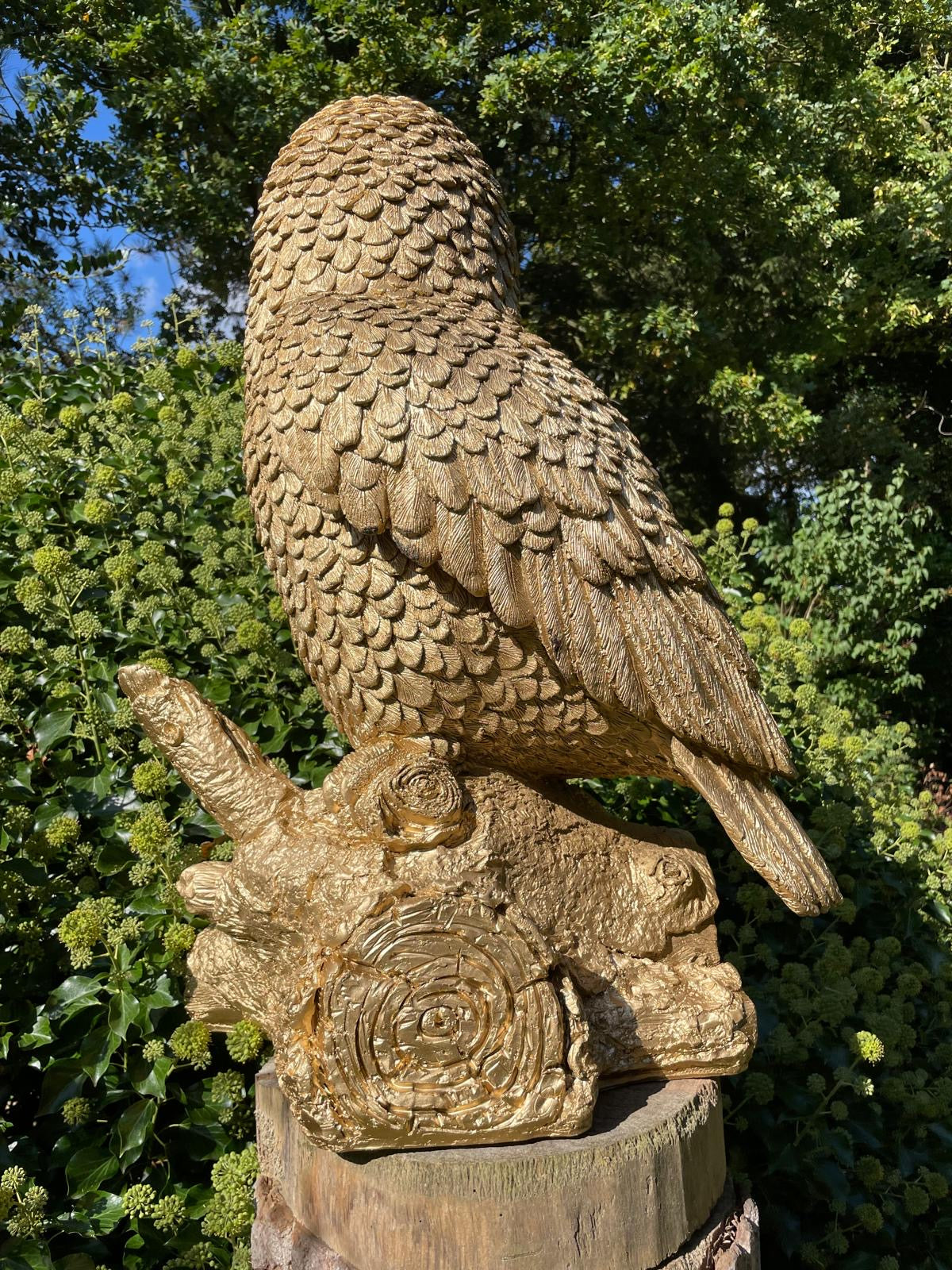 (Tuin)Beeld uil, goud, tuin, gazon, bos, 80cm