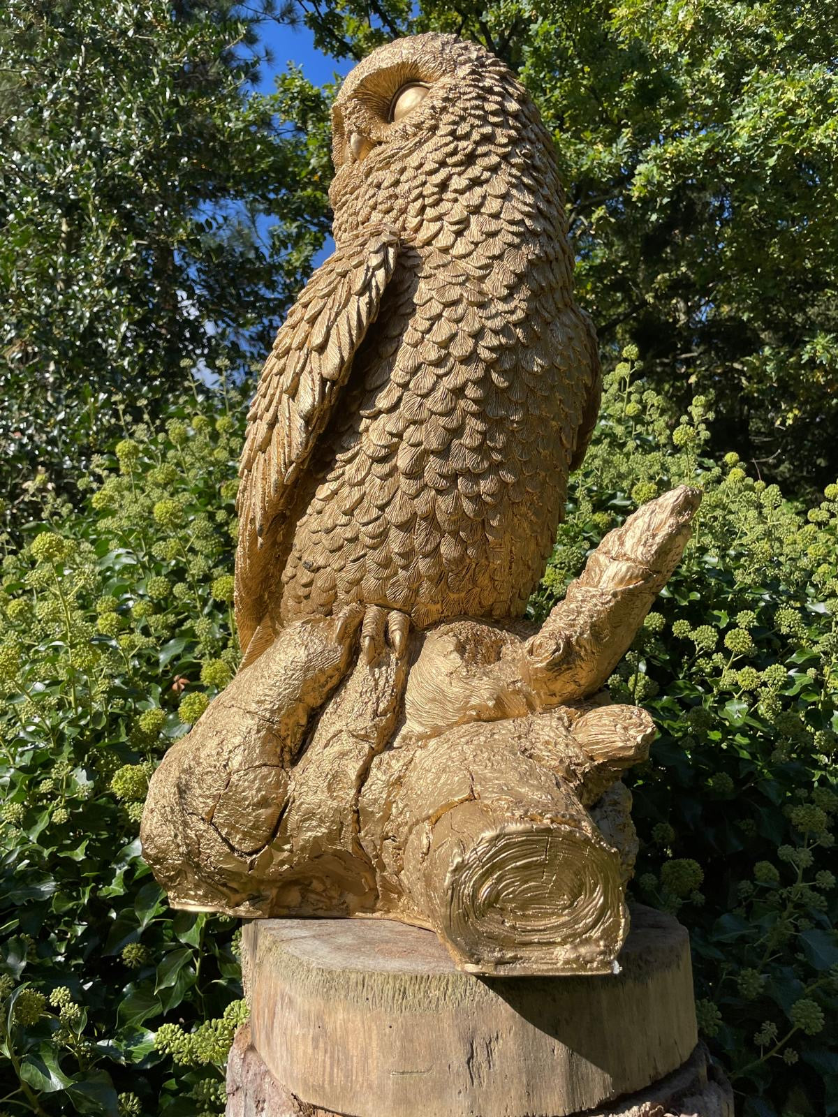 (Tuin)Beeld uil, goud, tuin, gazon, bos, 80cm