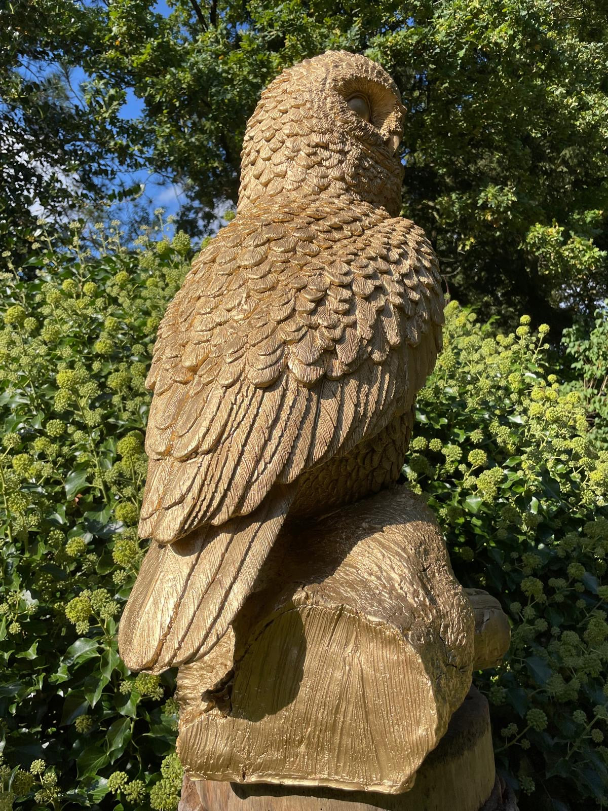 (Tuin)Beeld uil, goud, tuin, gazon, bos, 80cm