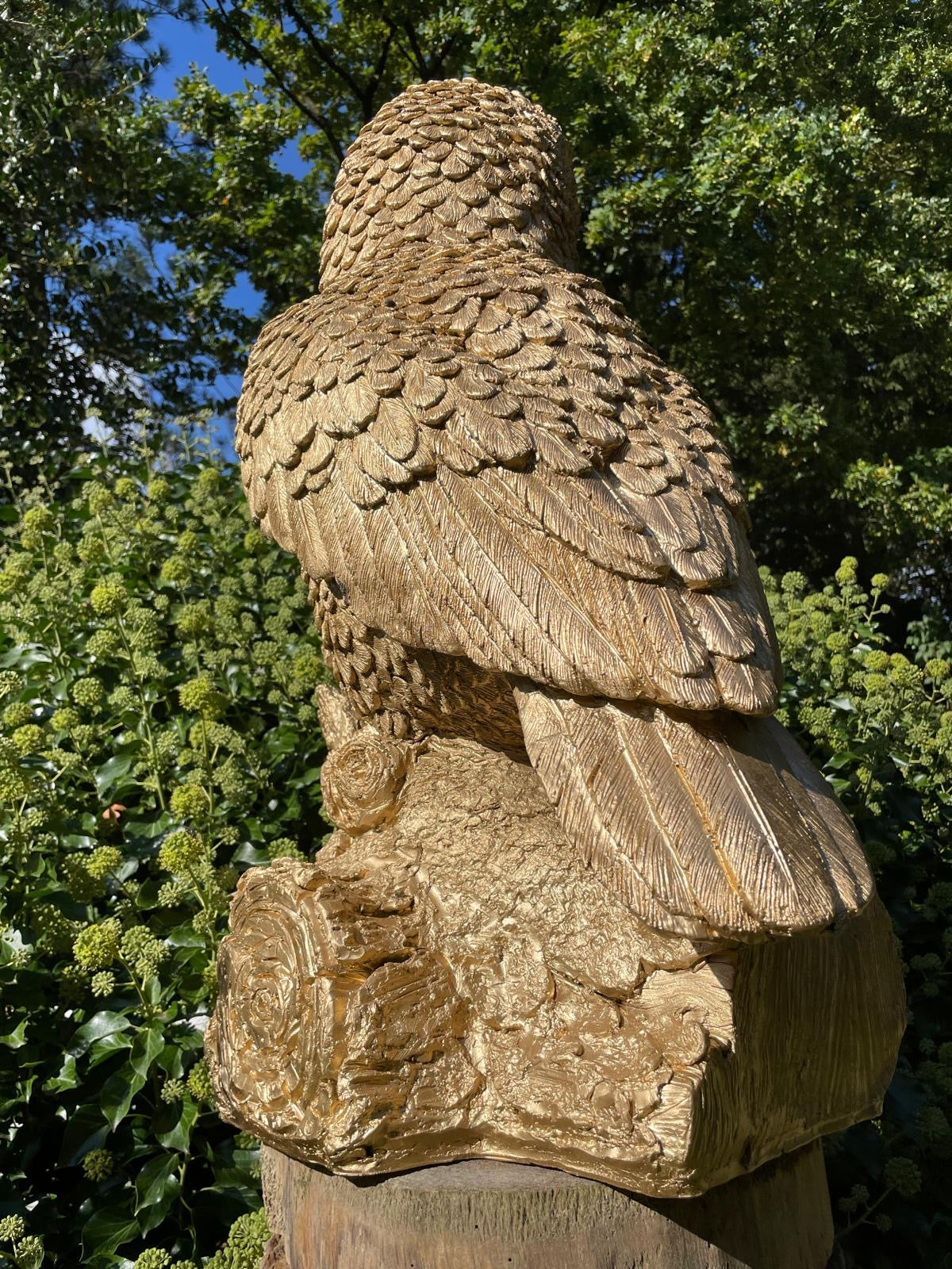 (Tuin)Beeld uil, goud, tuin, gazon, bos, 80cm