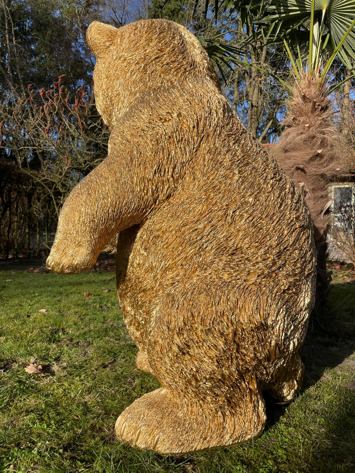 (Tuin)beeld Gouden beer, woonkamer, baby, zwanger 105 cm