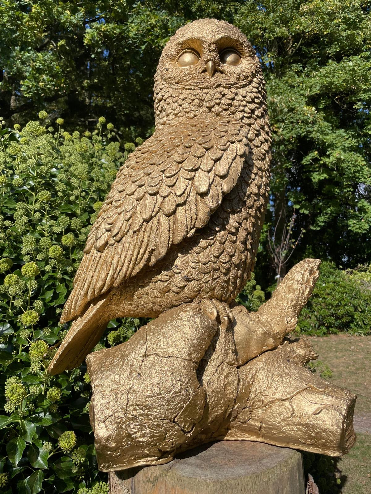(Tuin)Beeld uil, goud, tuin, gazon, bos, 80cm