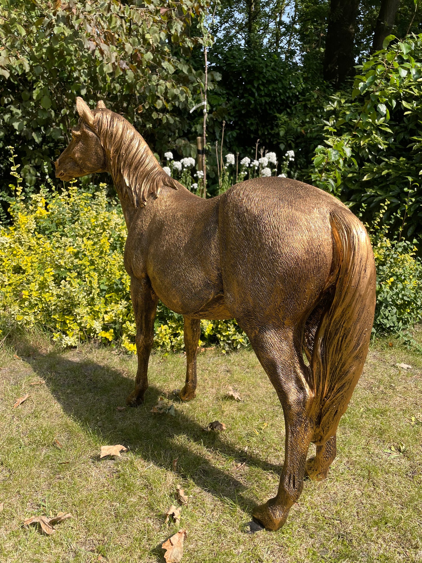 Beeld Paard, goud, tuin, pony, rijles, manege, 140cm