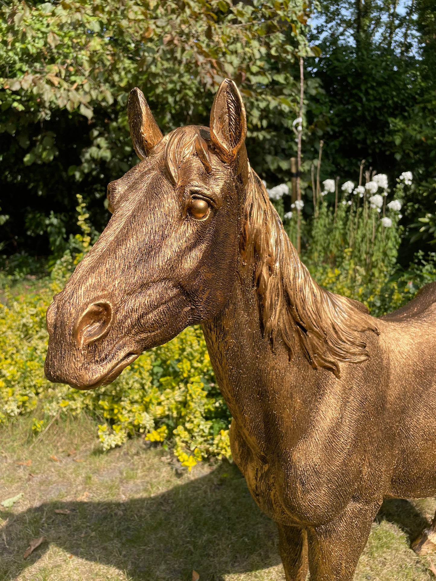 Beeld Paard, goud, tuin, pony, rijles, manege, 140cm