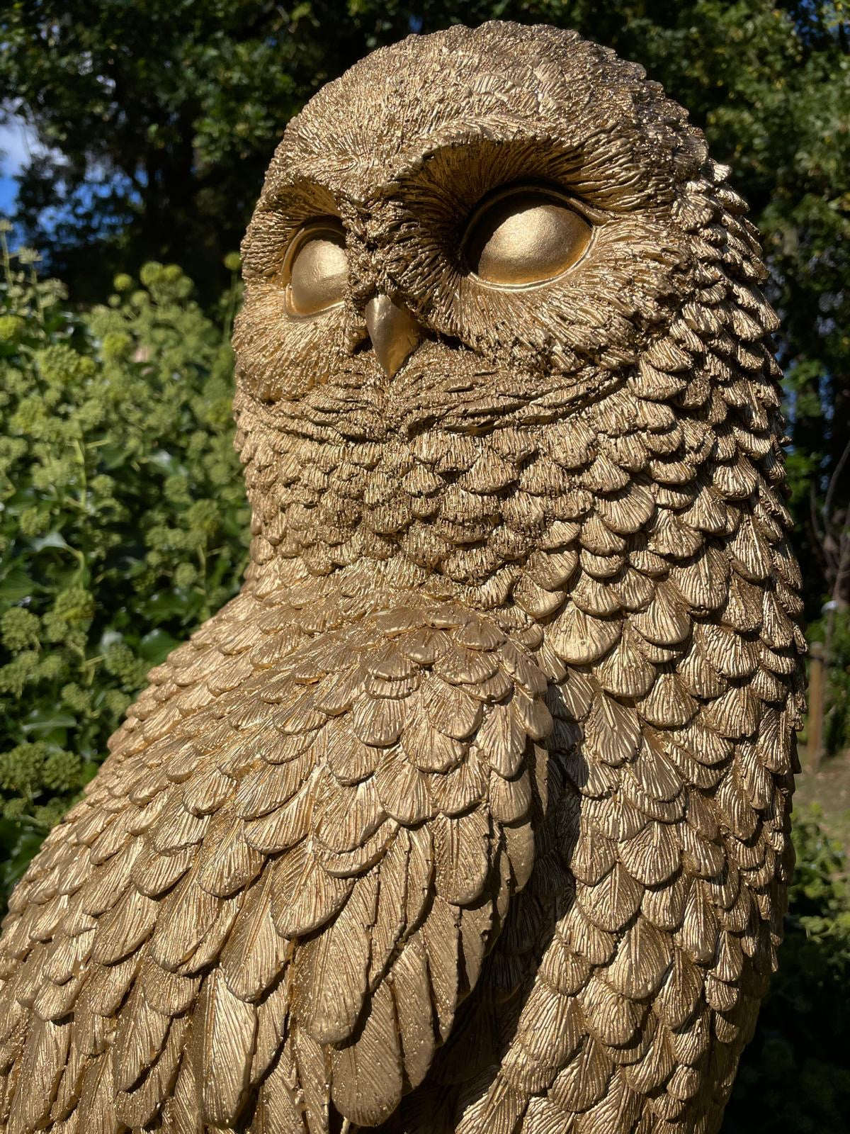 (Tuin)Beeld uil, goud, tuin, gazon, bos, 80cm