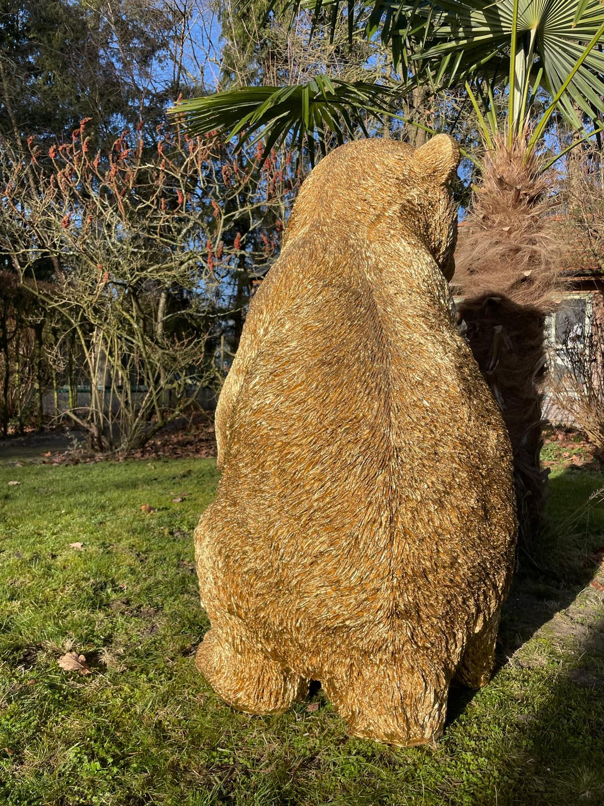 (Tuin)beeld Gouden beer, woonkamer, baby, zwanger 105 cm