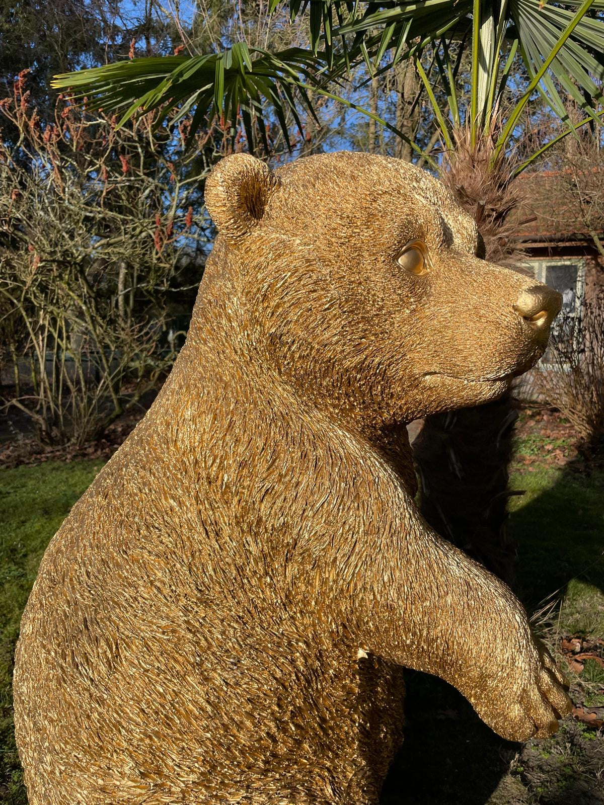 (Tuin)beeld Gouden beer, woonkamer, baby, zwanger 105 cm