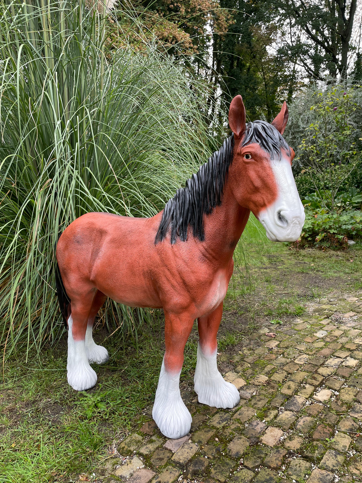 (tuin)beeld trekpaard tuin, paard, boerderij 110cm