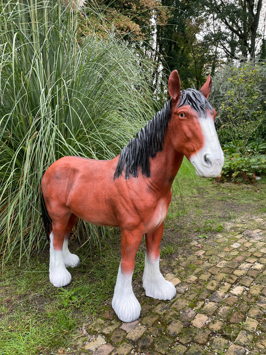 (tuin)beeld trekpaard tuin, paard, boerderij 110cm