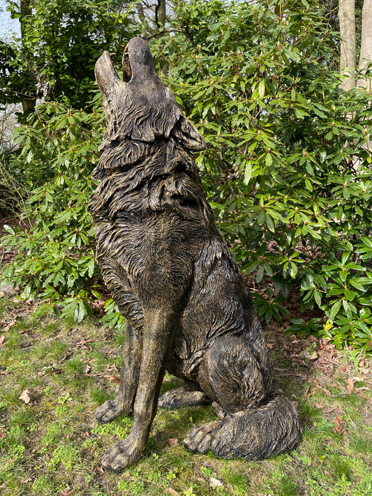 Tuinbeeld Wolf zilver Dierenbeeld, 120 cm