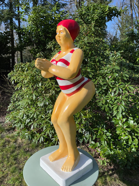 Duikende dame rood wit vert  jacuzzi tuin, zwembad, vijver 115cm