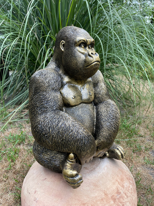 (Tuin)Beeld gorilla, goud tuin, zwembad, vijver 25cm