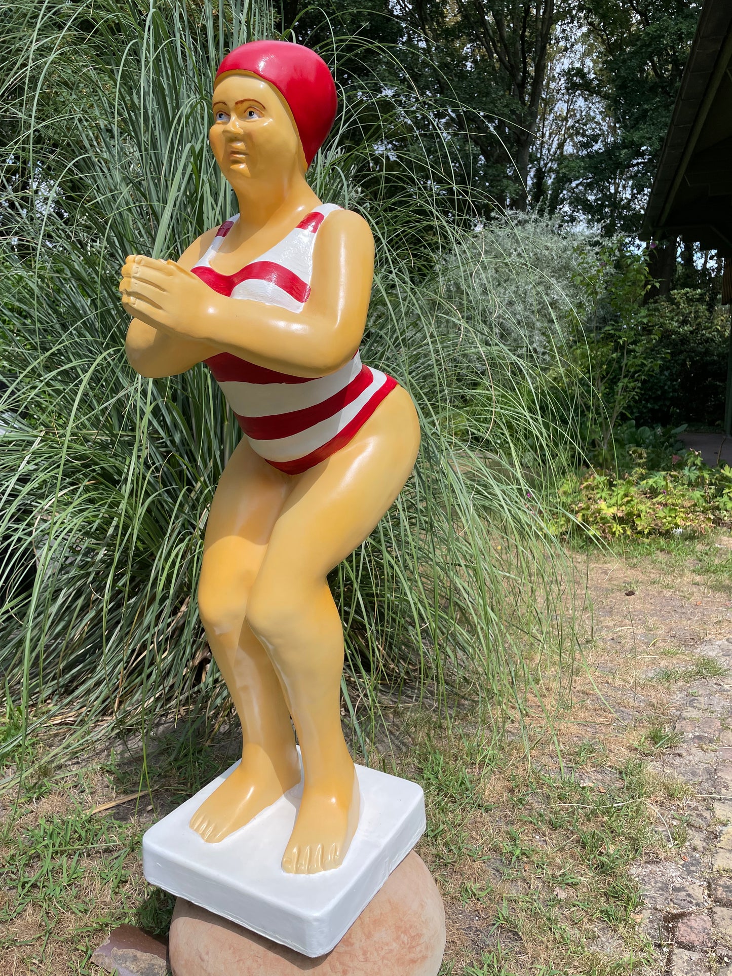 Duikende dame rood wit vert  jacuzzi tuin, zwembad, vijver 115cm