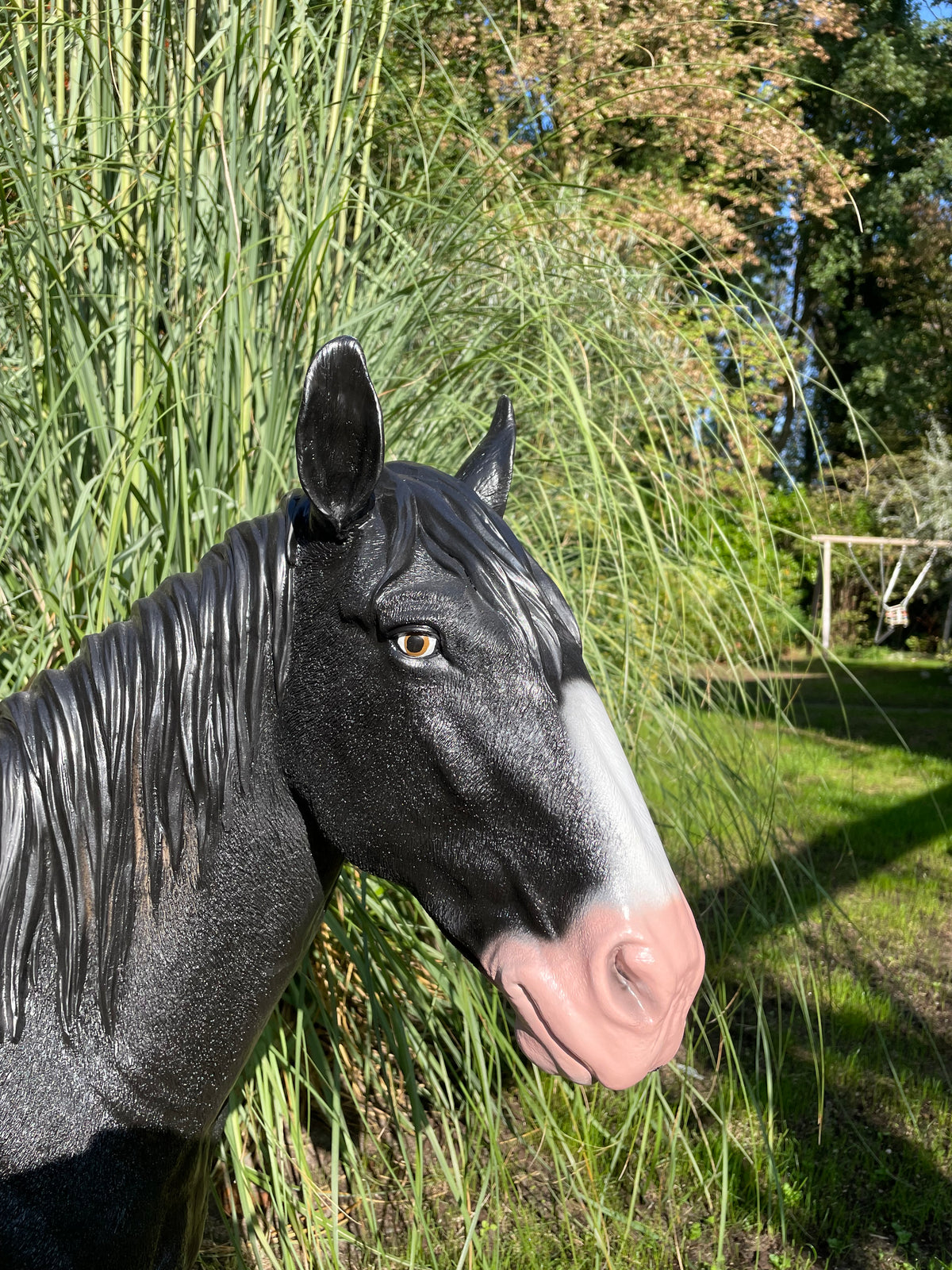(tuin)beeld trekpaard zwart tuin, paard, boerderij 110cm