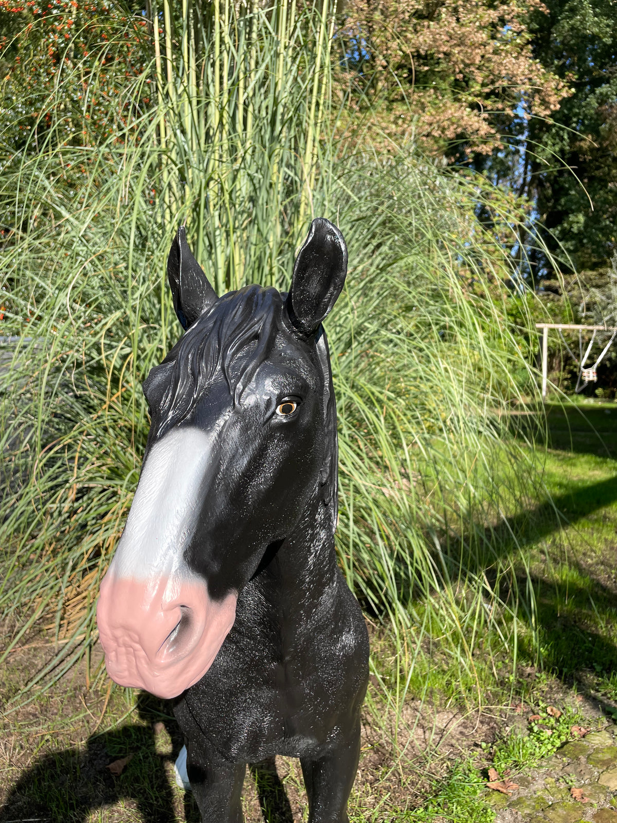 (tuin)beeld trekpaard zwart tuin, paard, boerderij 110cm