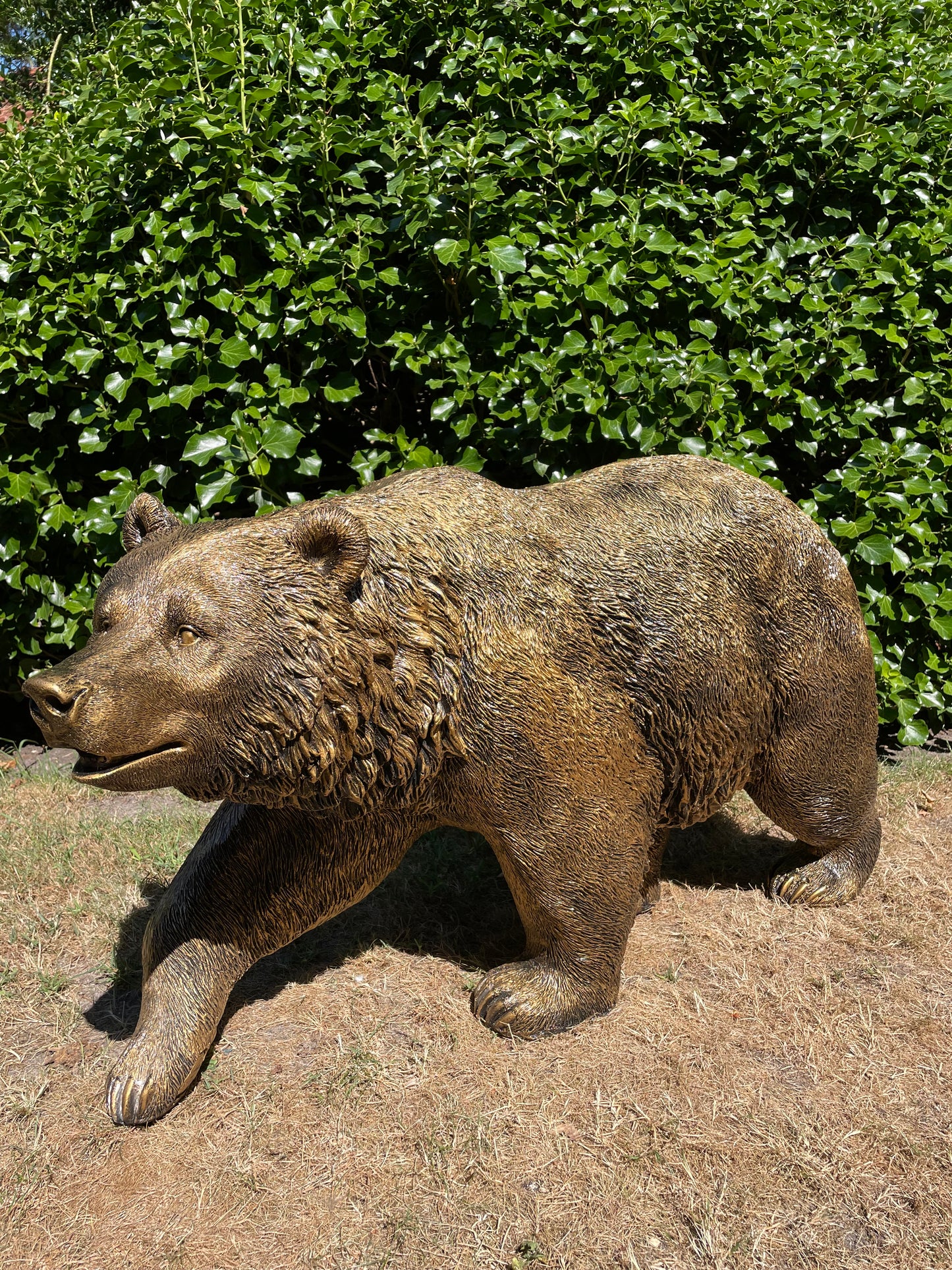 Grizzlybeer lopend brons, vijver, gazon, dierentuin, 110cm