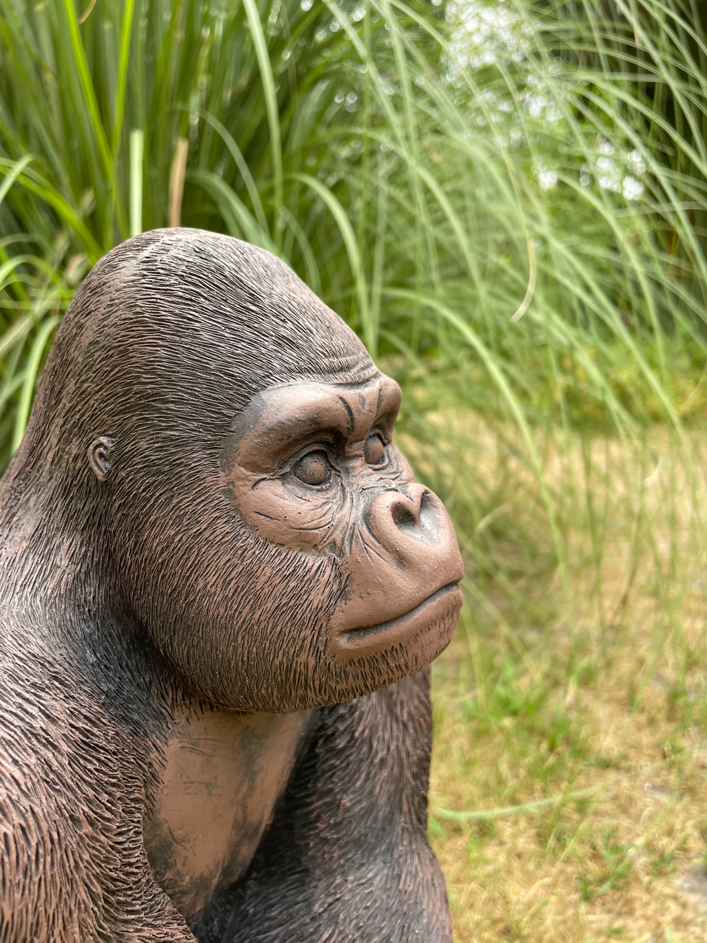(Tuin)Beeld gorilla, bruin tuin, zwembad, vijver 40cm