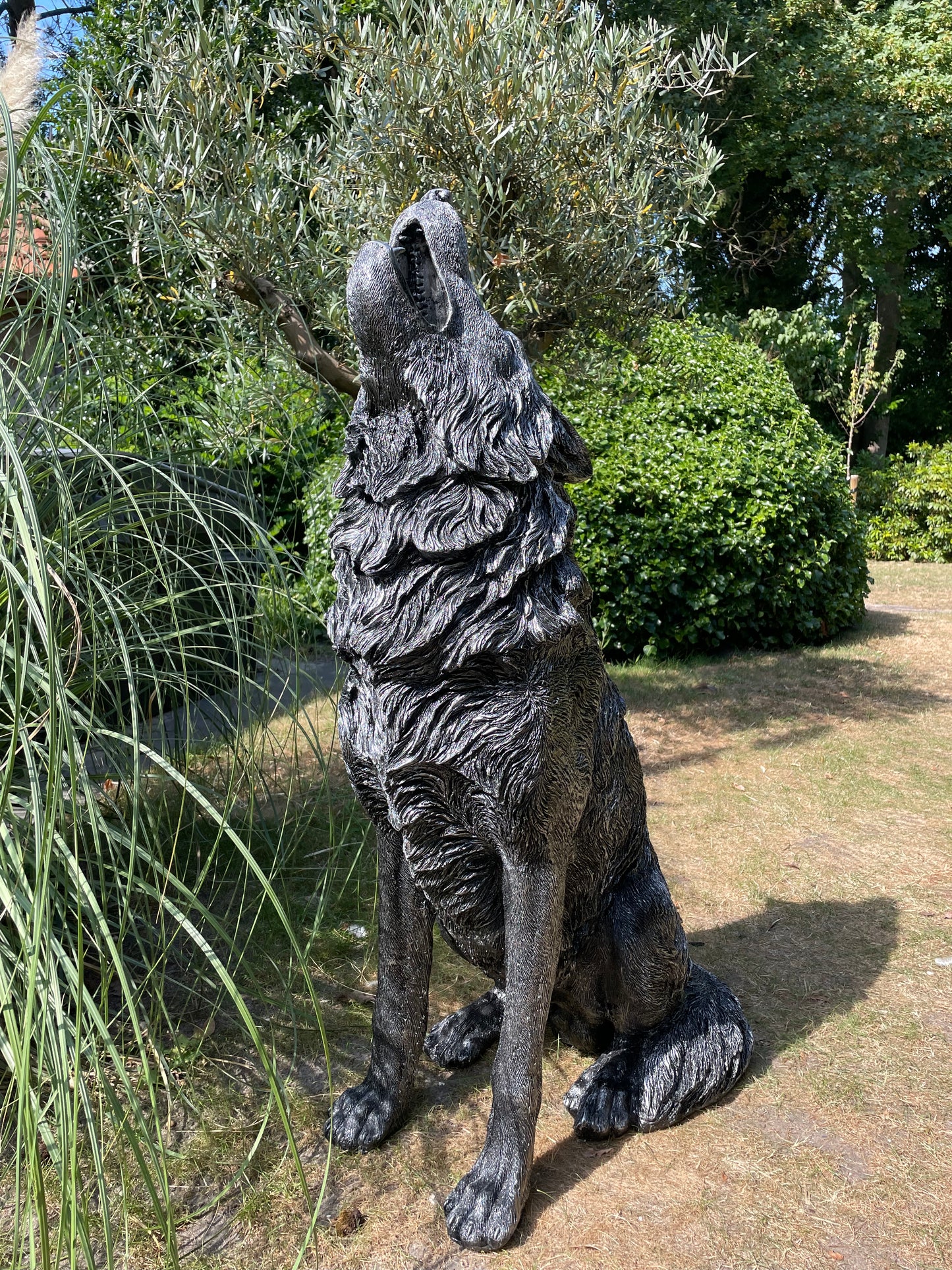 Tuinbeeld Wolf zilver Dierenbeeld, 120 cm