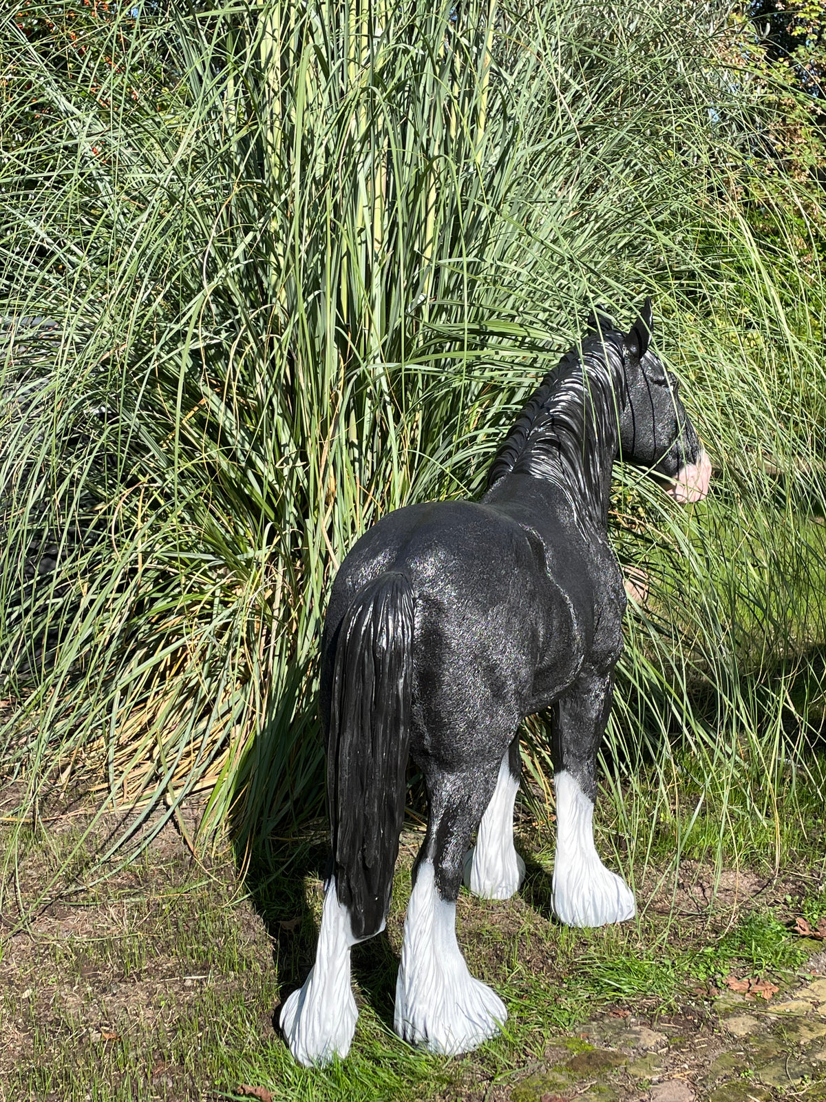 (tuin)beeld trekpaard zwart tuin, paard, boerderij 110cm