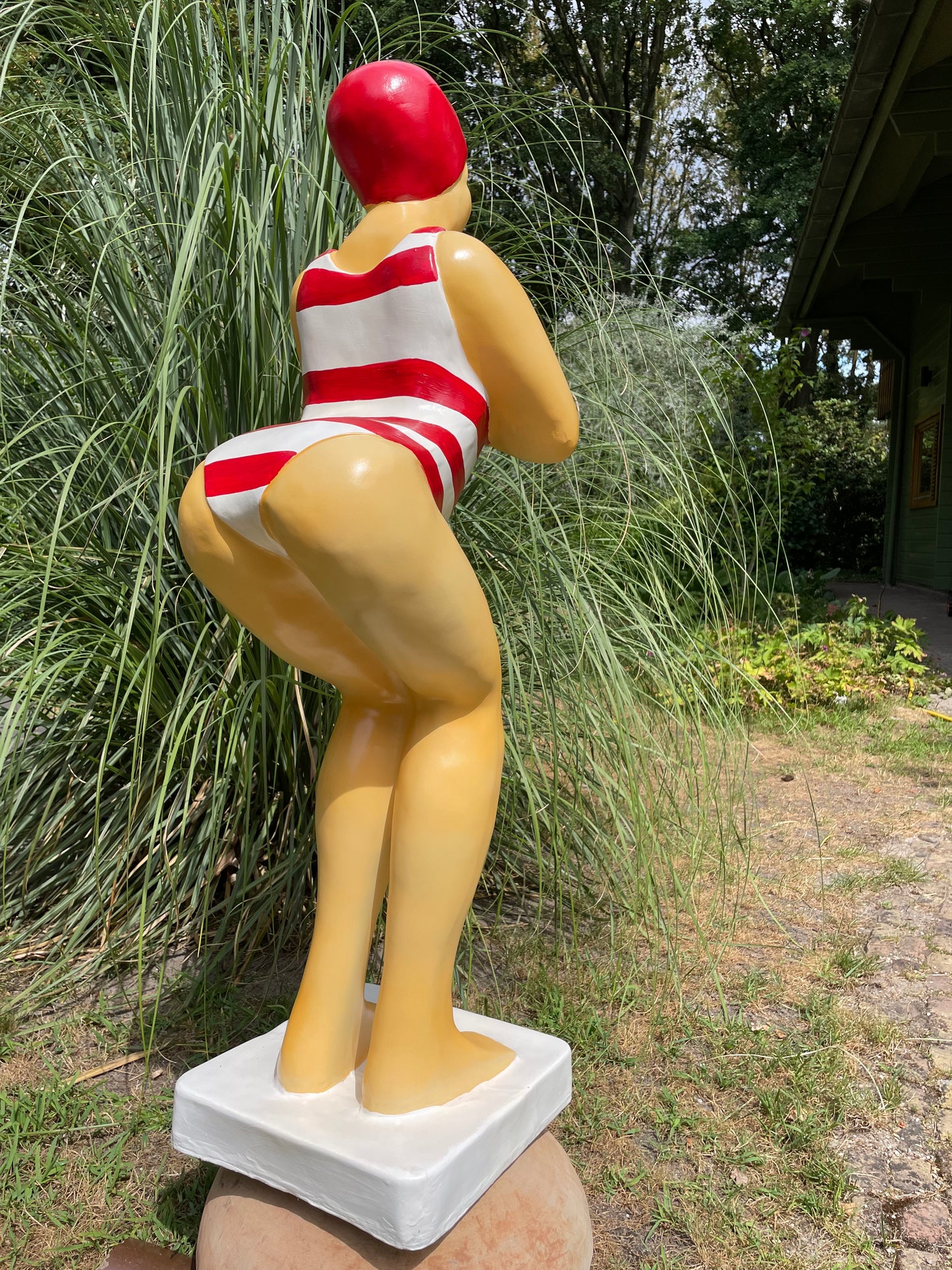 Duikende dame rood wit vert  jacuzzi tuin, zwembad, vijver 115cm