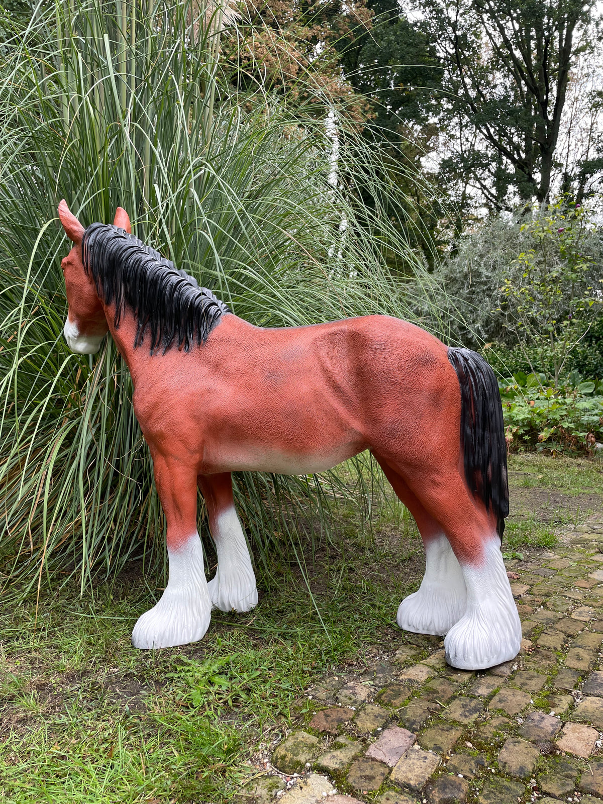 (tuin)beeld trekpaard tuin, paard, boerderij 110cm