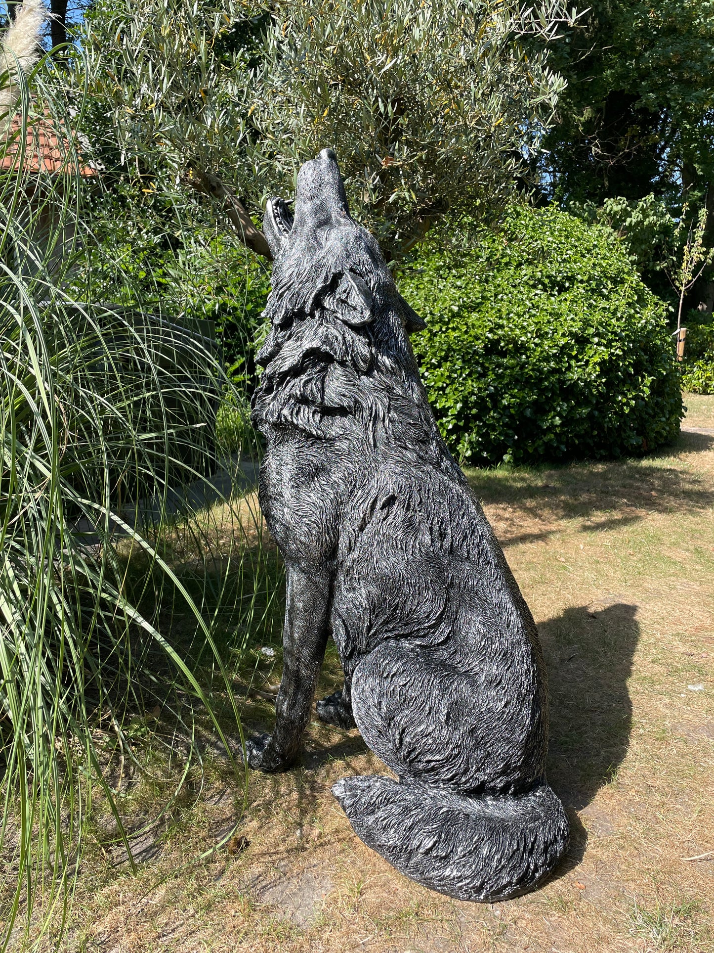 Tuinbeeld Wolf zilver Dierenbeeld, 120 cm