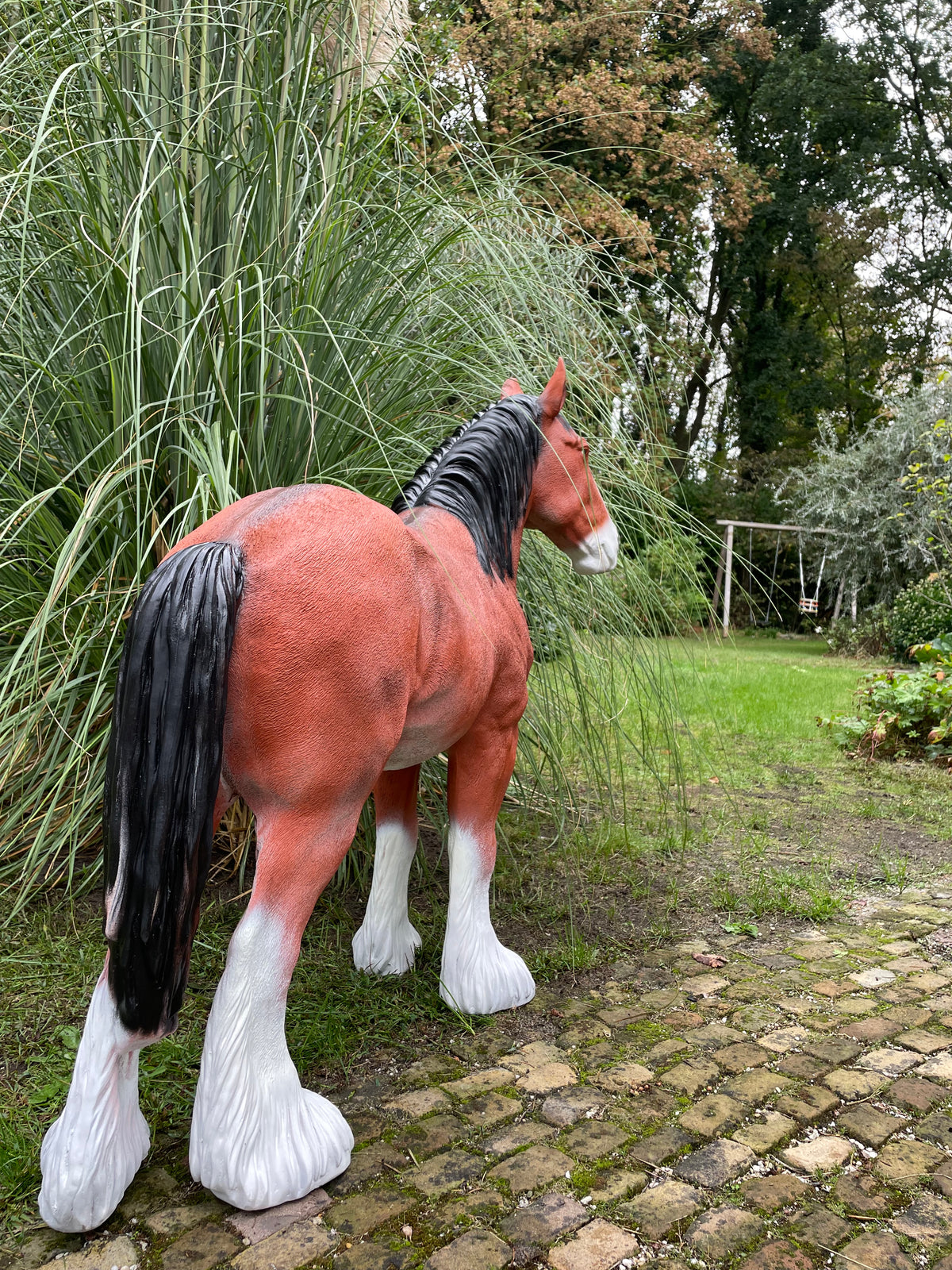 (tuin)beeld trekpaard tuin, paard, boerderij 110cm