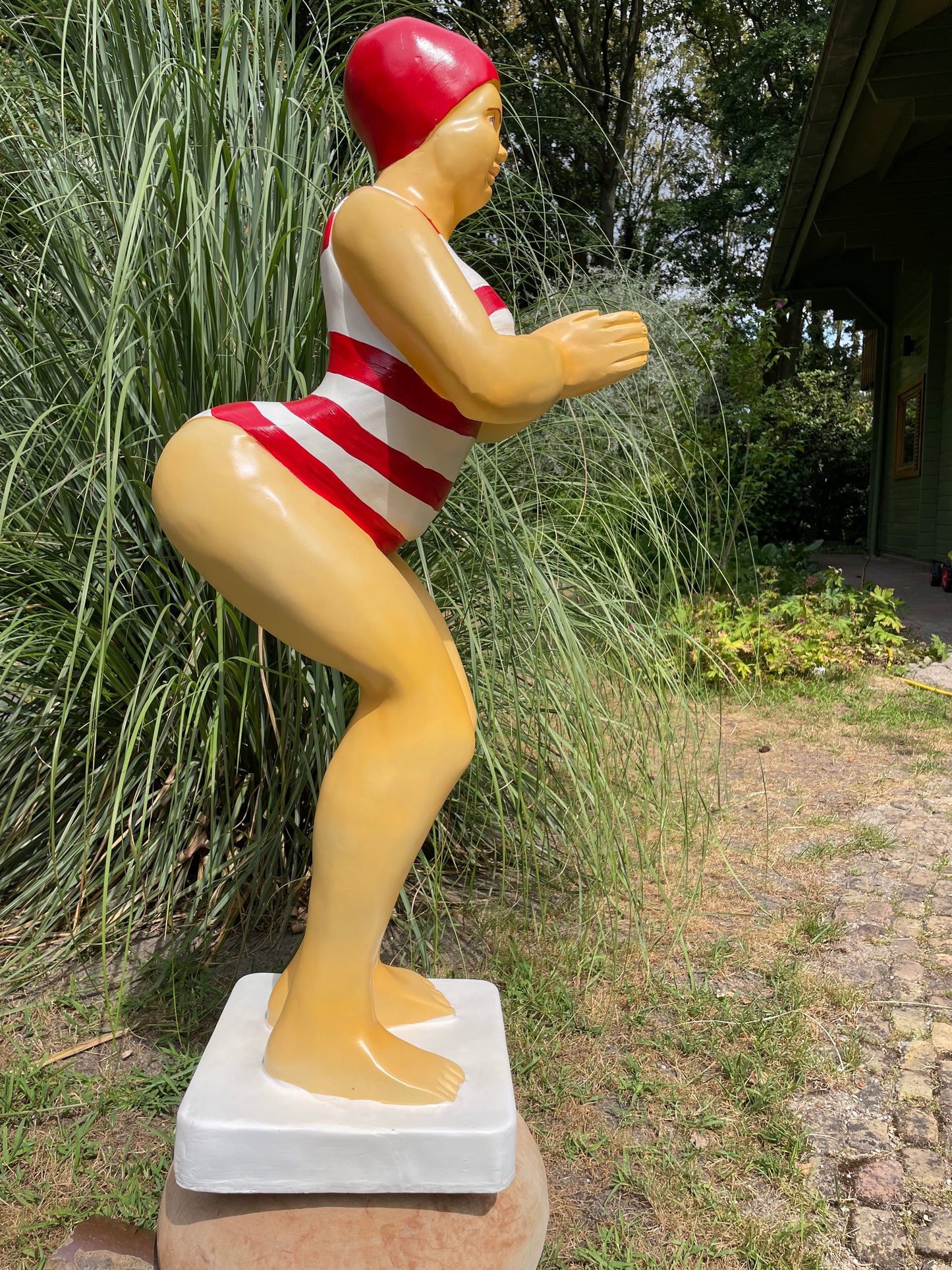 Duikende dame rood wit vert  jacuzzi tuin, zwembad, vijver 115cm