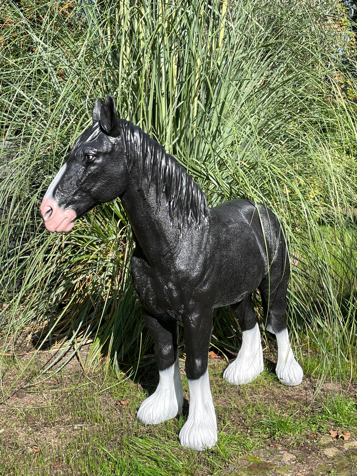 (tuin)beeld trekpaard zwart tuin, paard, boerderij 110cm