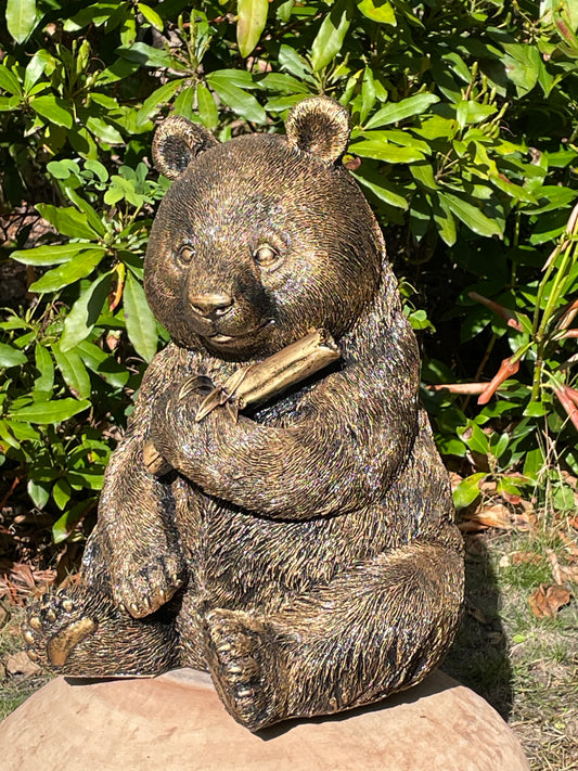 Pandabeer bamboe antiek goud, tuin, zwembad, vijver 40cm
