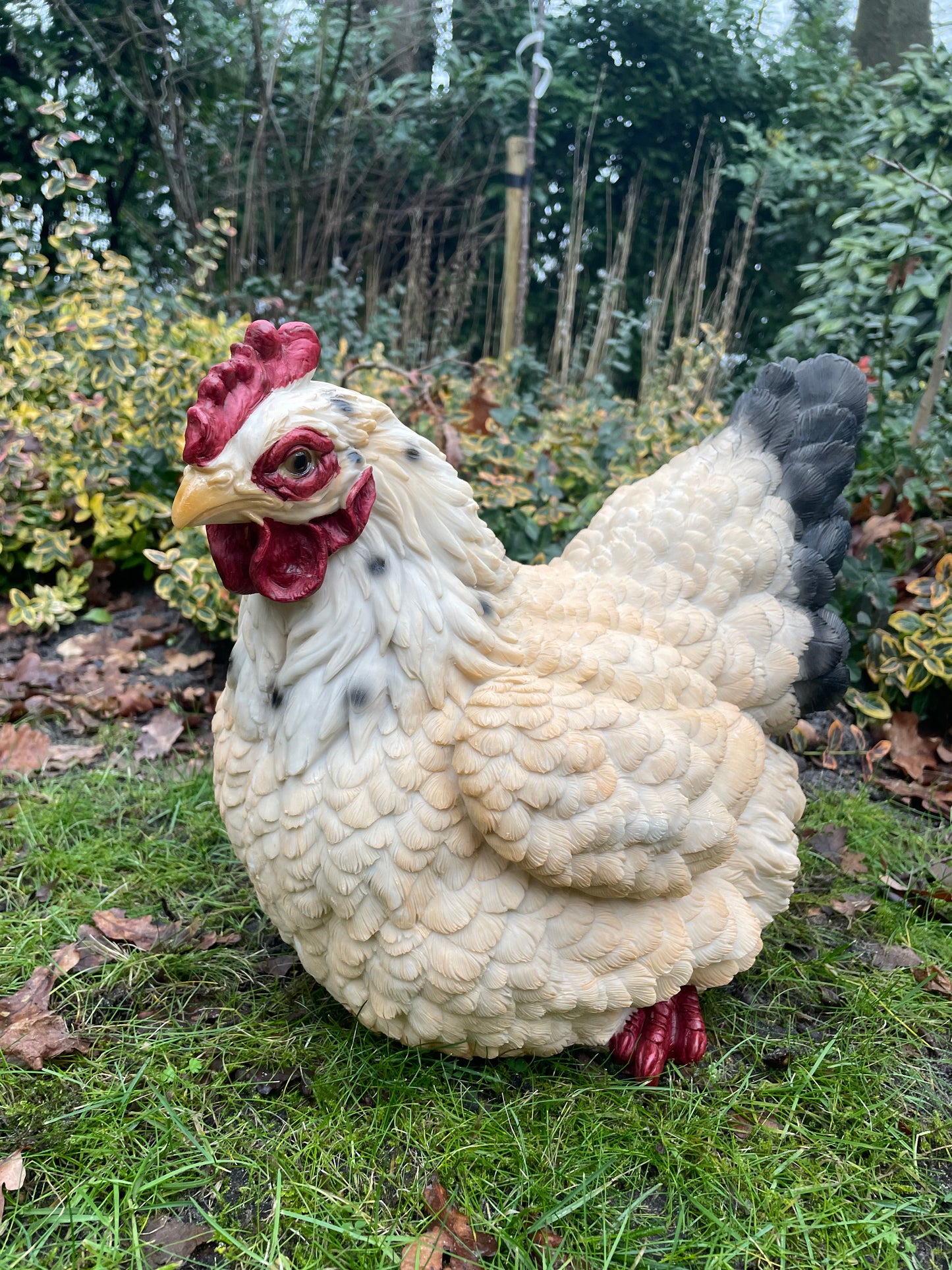 Beeld kip, wit tuin, vijver, gazon, boerderij 35cm