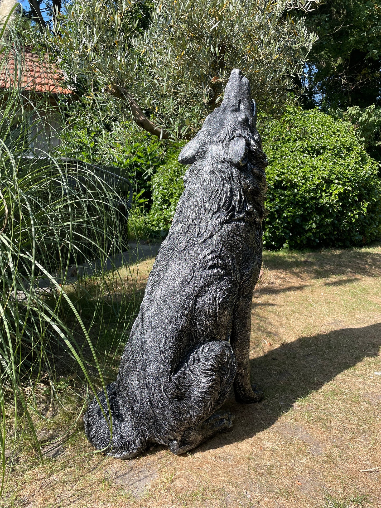 Tuinbeeld Wolf zilver Dierenbeeld, 120 cm