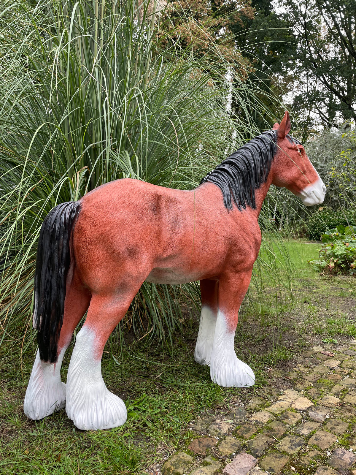 (tuin)beeld trekpaard tuin, paard, boerderij 110cm