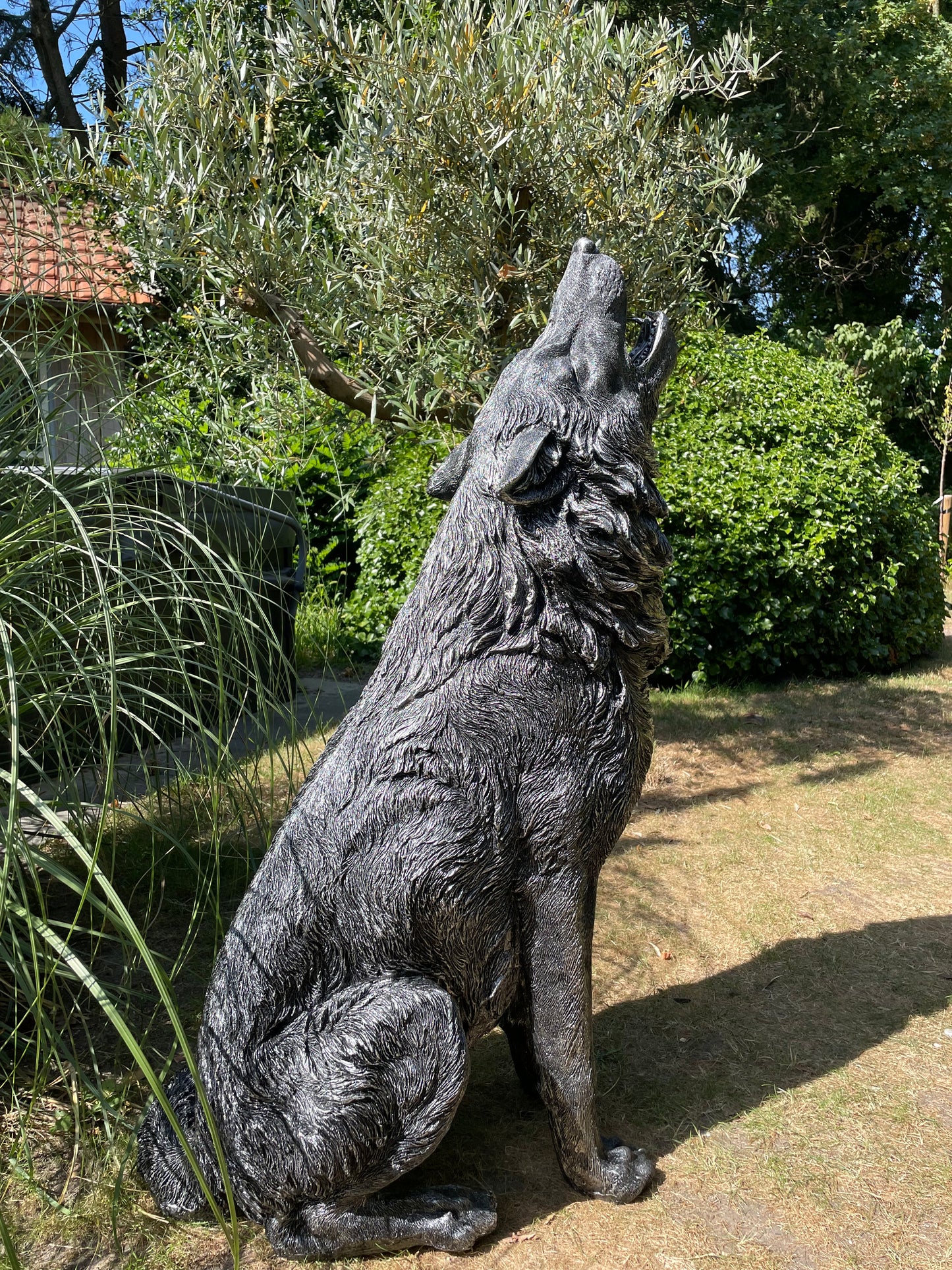 Tuinbeeld Wolf zilver Dierenbeeld, 120 cm