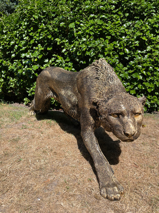 Panter sluipend antiek goud gazon, tuin, dierentuin, 125 cm