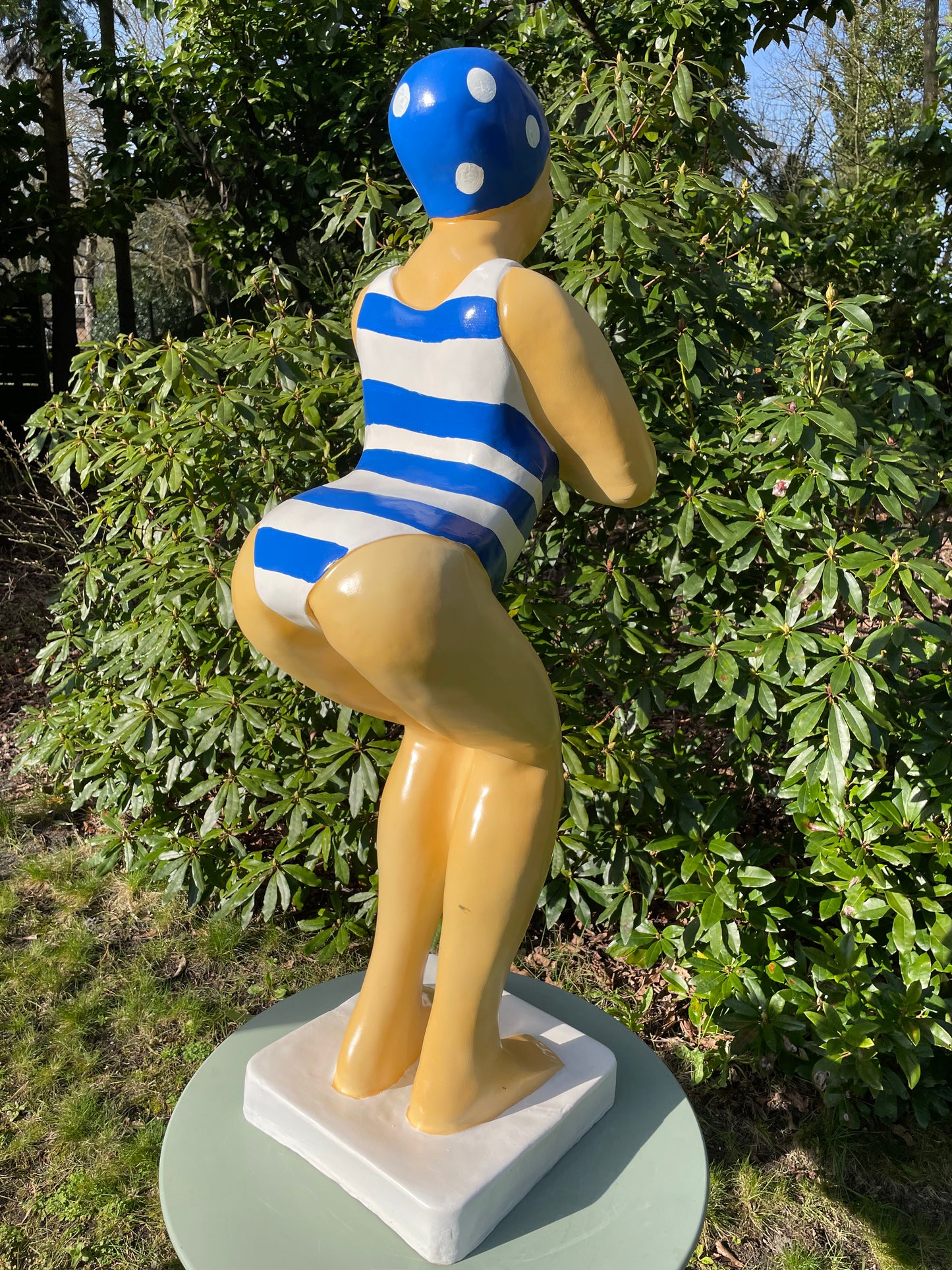 Duikende dame blauw wit vert  jacuzzi tuin, zwembad, vijver 115cm