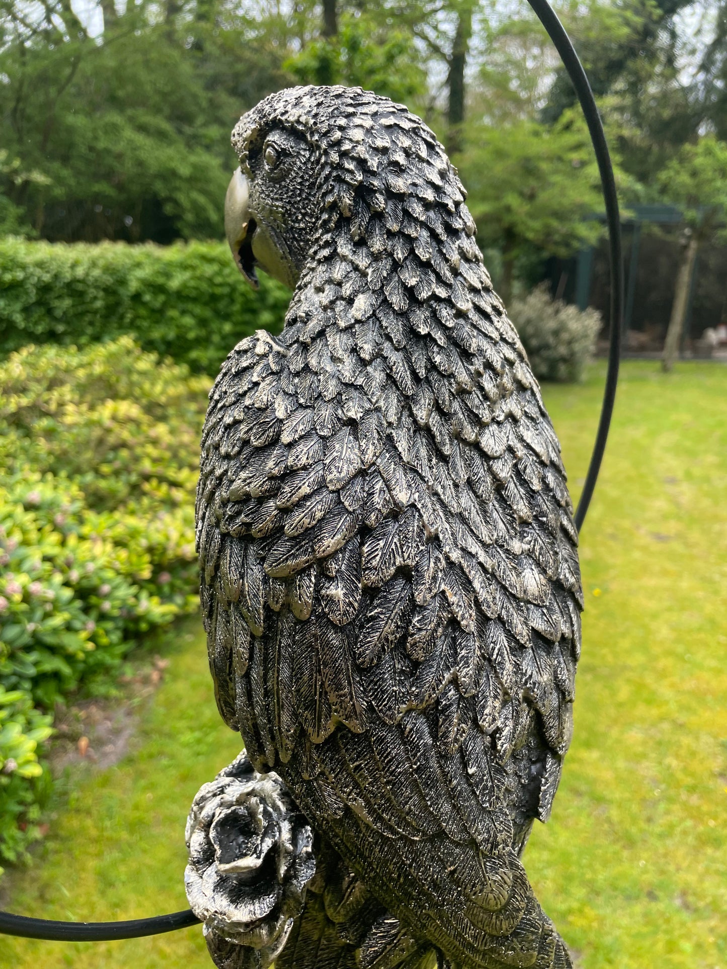 Beeld papegaai Antiek Goud tuin, zwembad, vijver, balkon 70cm