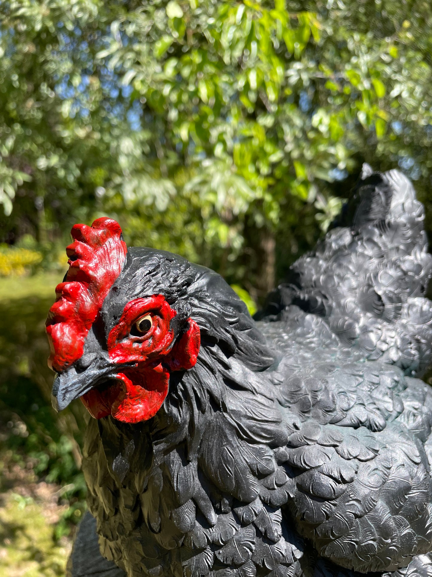Beeld kip, zwart, tuin, vijver, gazon, boerderij 30cm