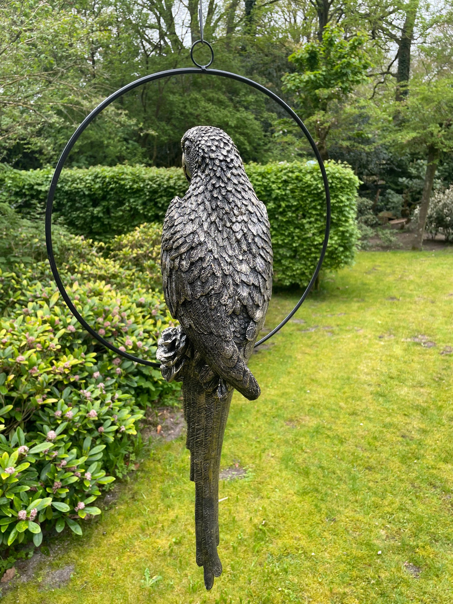 Beeld papegaai Antiek Goud tuin, zwembad, vijver, balkon 70cm