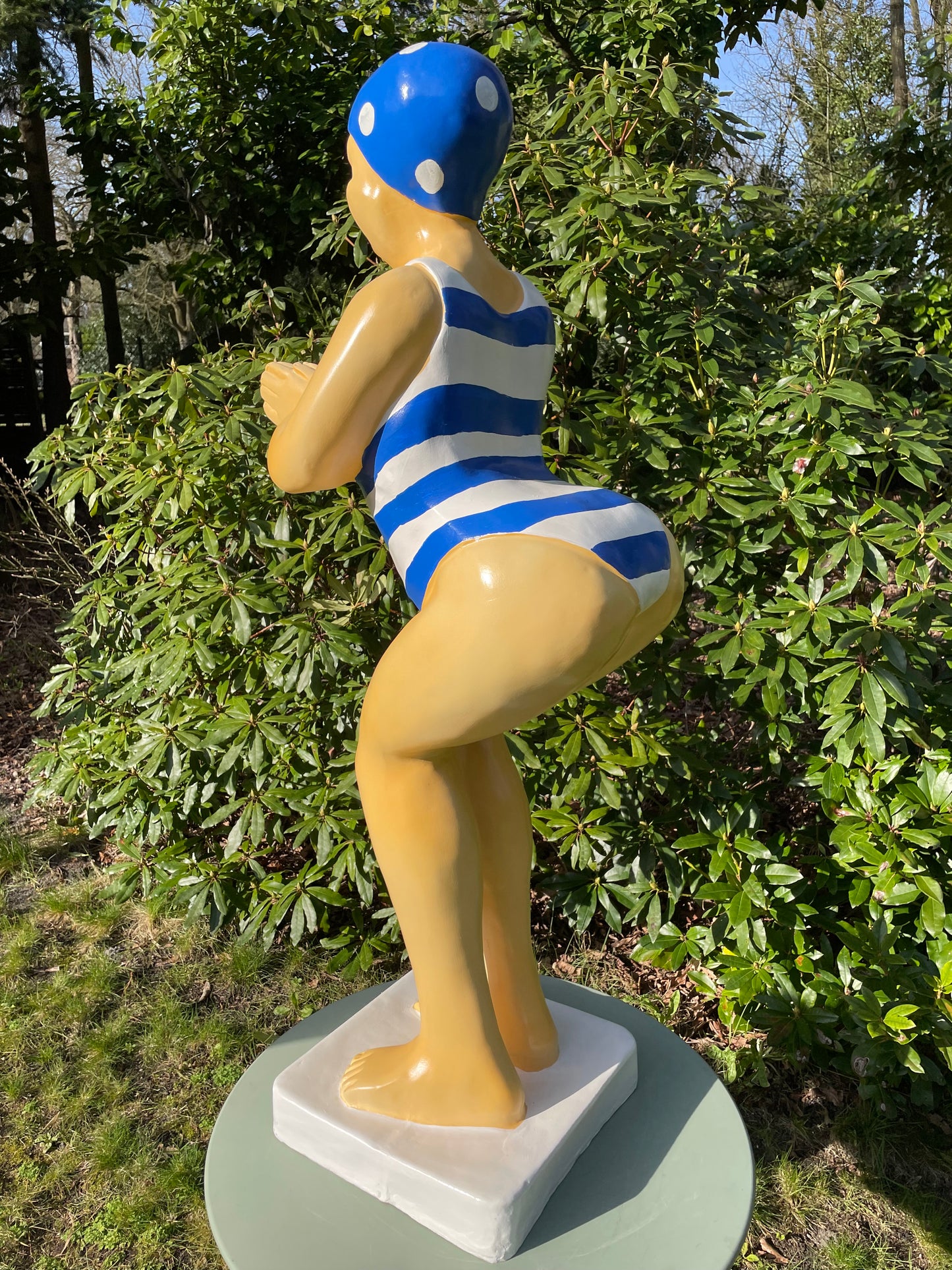 Duikende dame blauw wit vert  jacuzzi tuin, zwembad, vijver 115cm