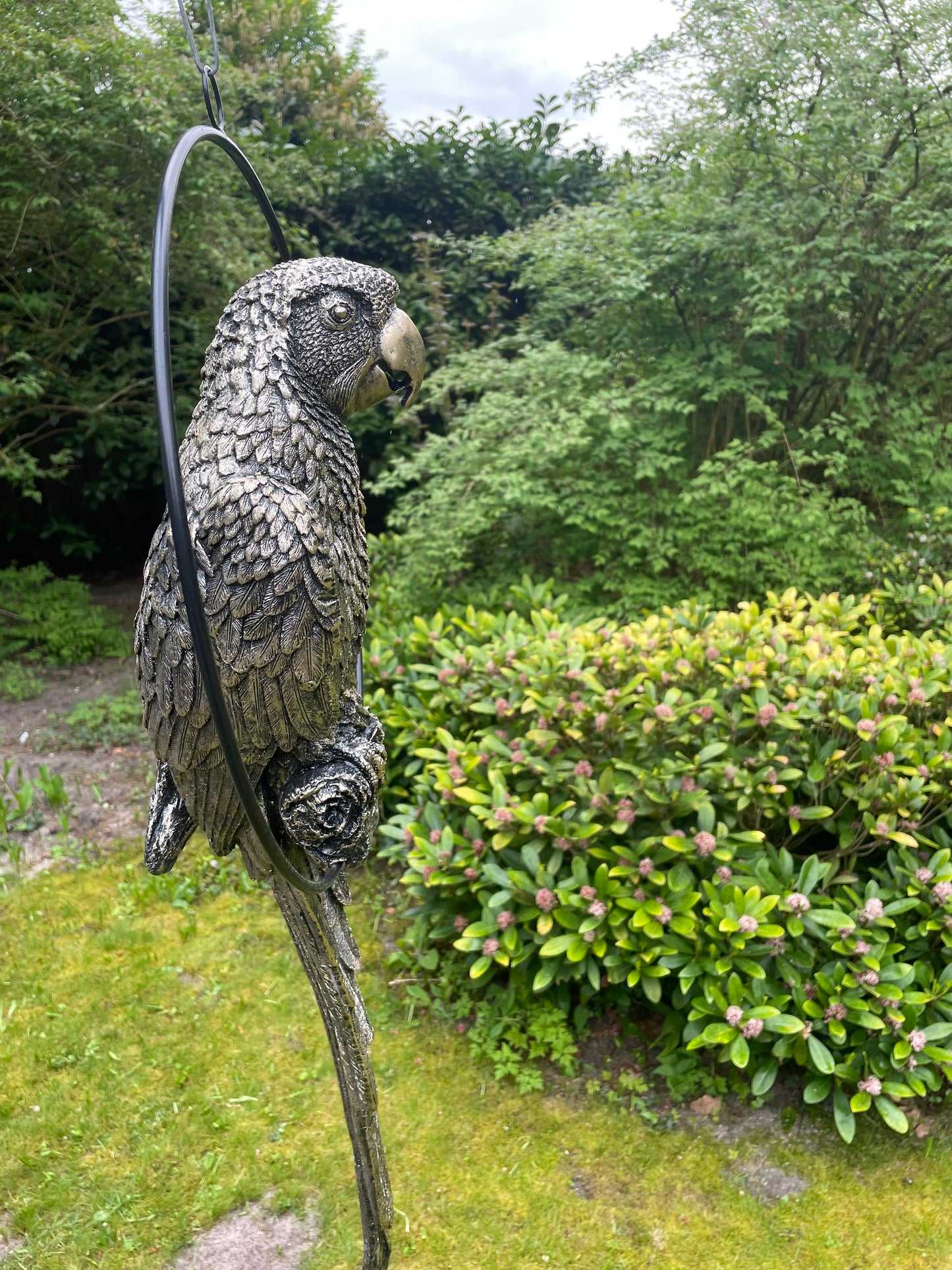 Beeld papegaai Antiek Goud tuin, zwembad, vijver, balkon 70cm