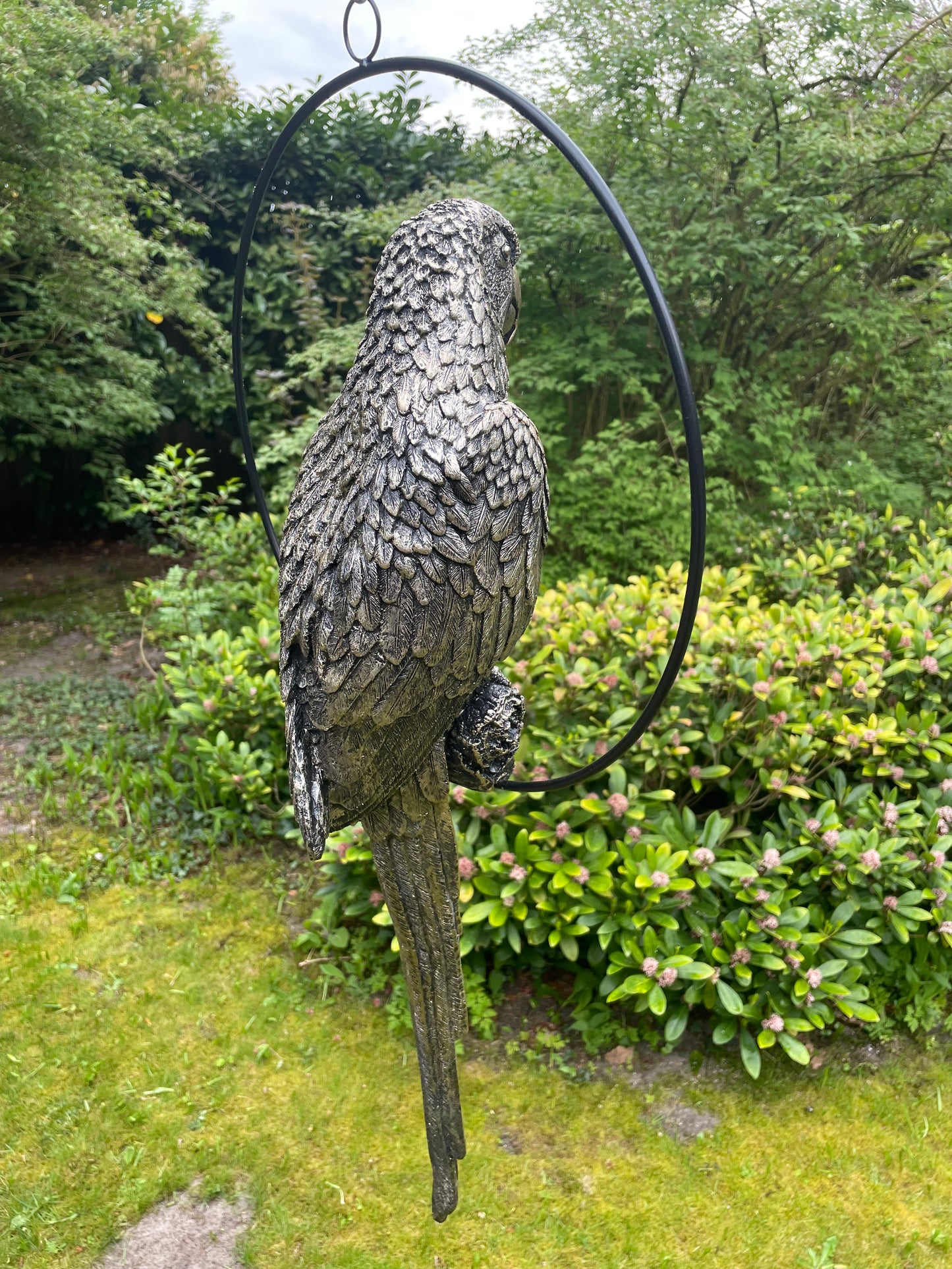 Beeld papegaai Antiek Goud tuin, zwembad, vijver, balkon 70cm