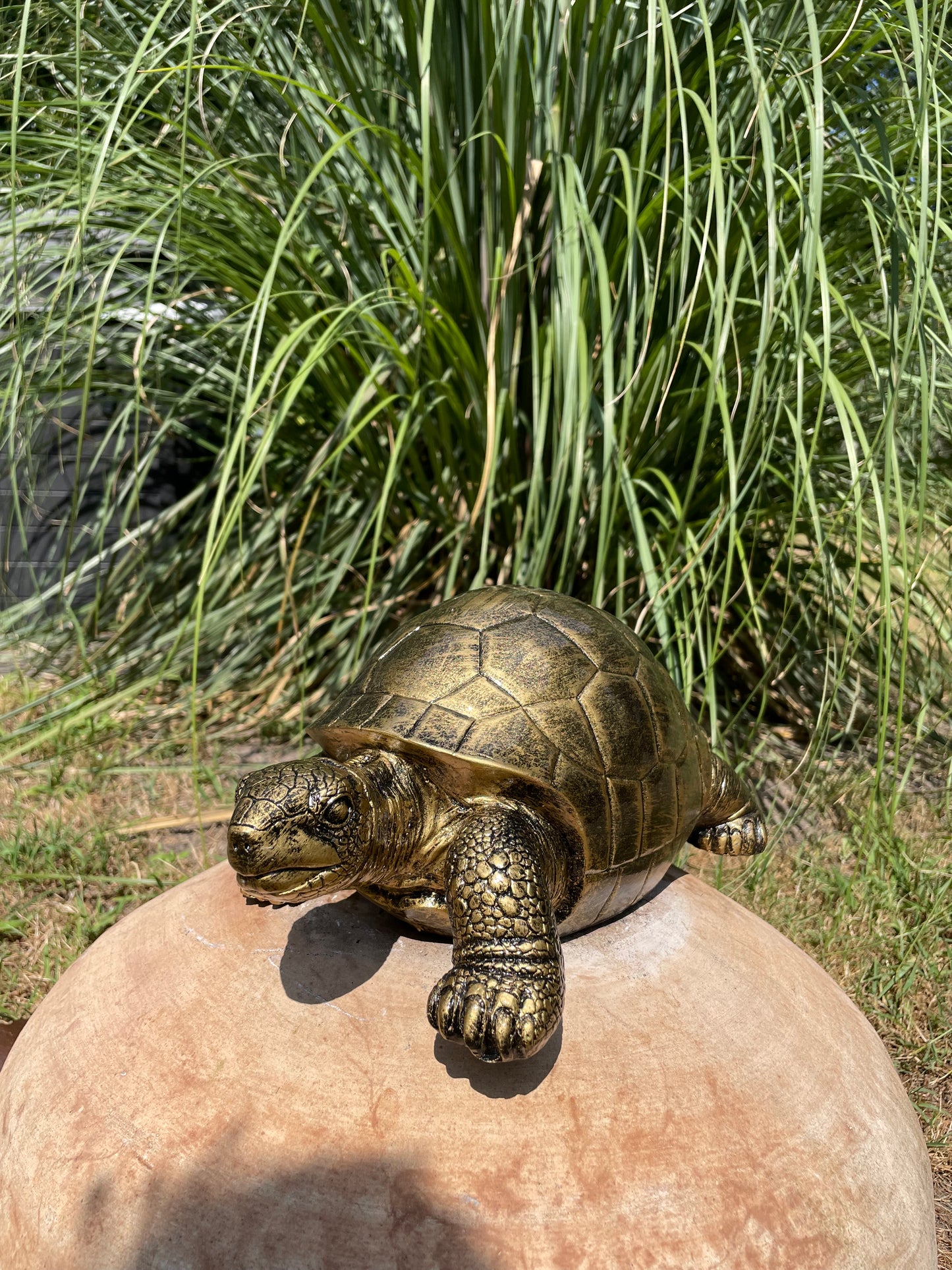 Beeld schildpad goud, gazon, tuin, vijver, 35 cm