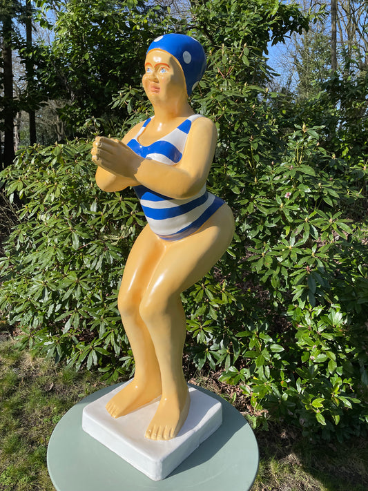 Duikende dame blauw wit vert  jacuzzi tuin, zwembad, vijver 115cm