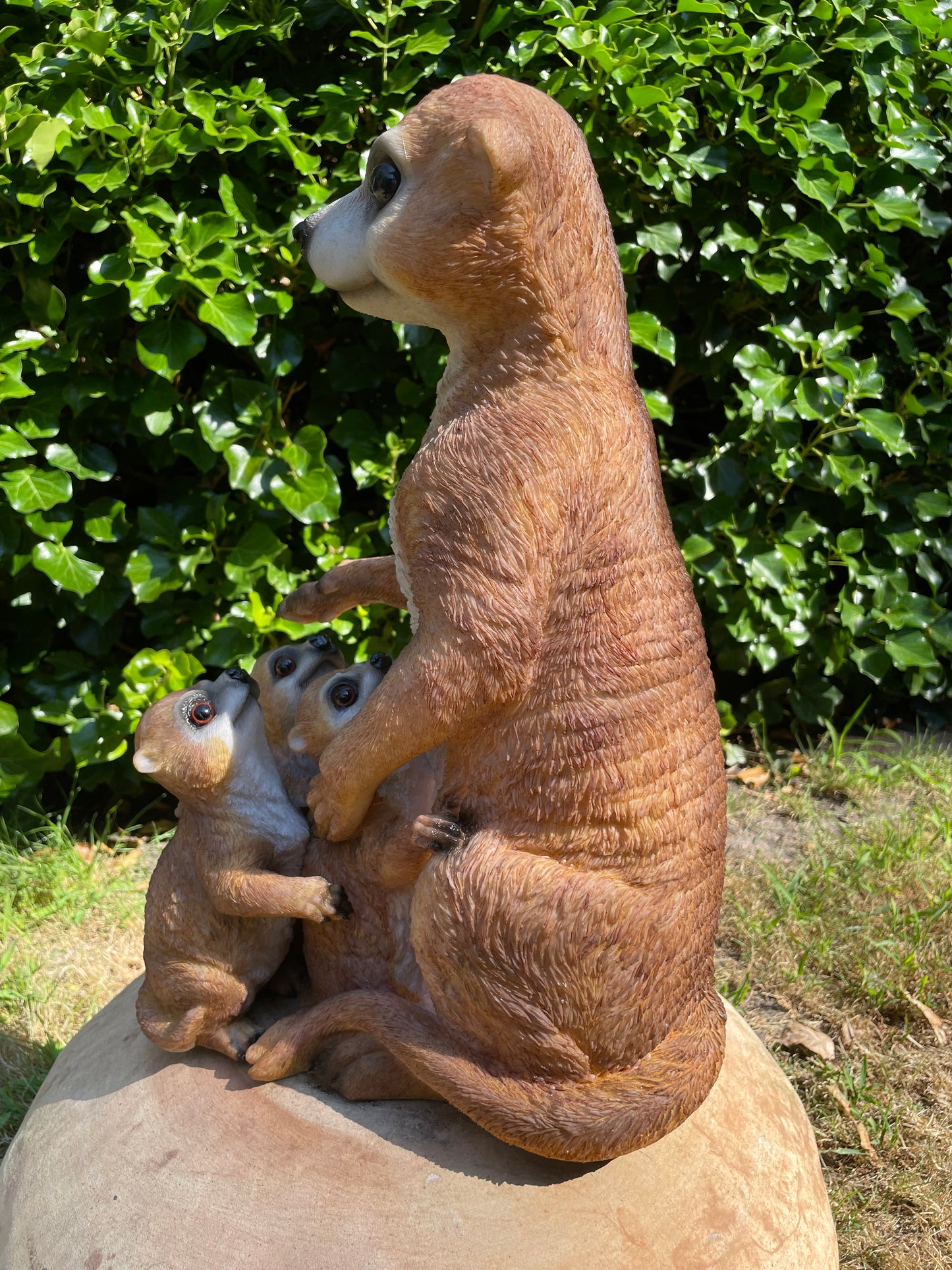 Beeld Stokstaart aap Drieling, tuin, vijver, dierentuin 40cm