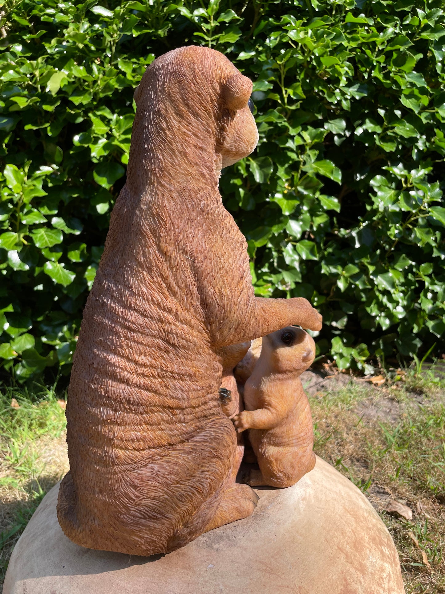 Beeld Stokstaart aap Drieling, tuin, vijver, dierentuin 40cm