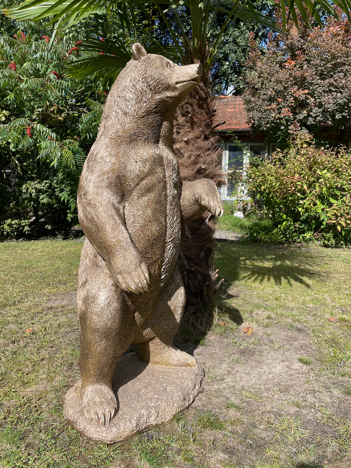 Beeld Beer, goud, tuin, gazon, manege, 120cm
