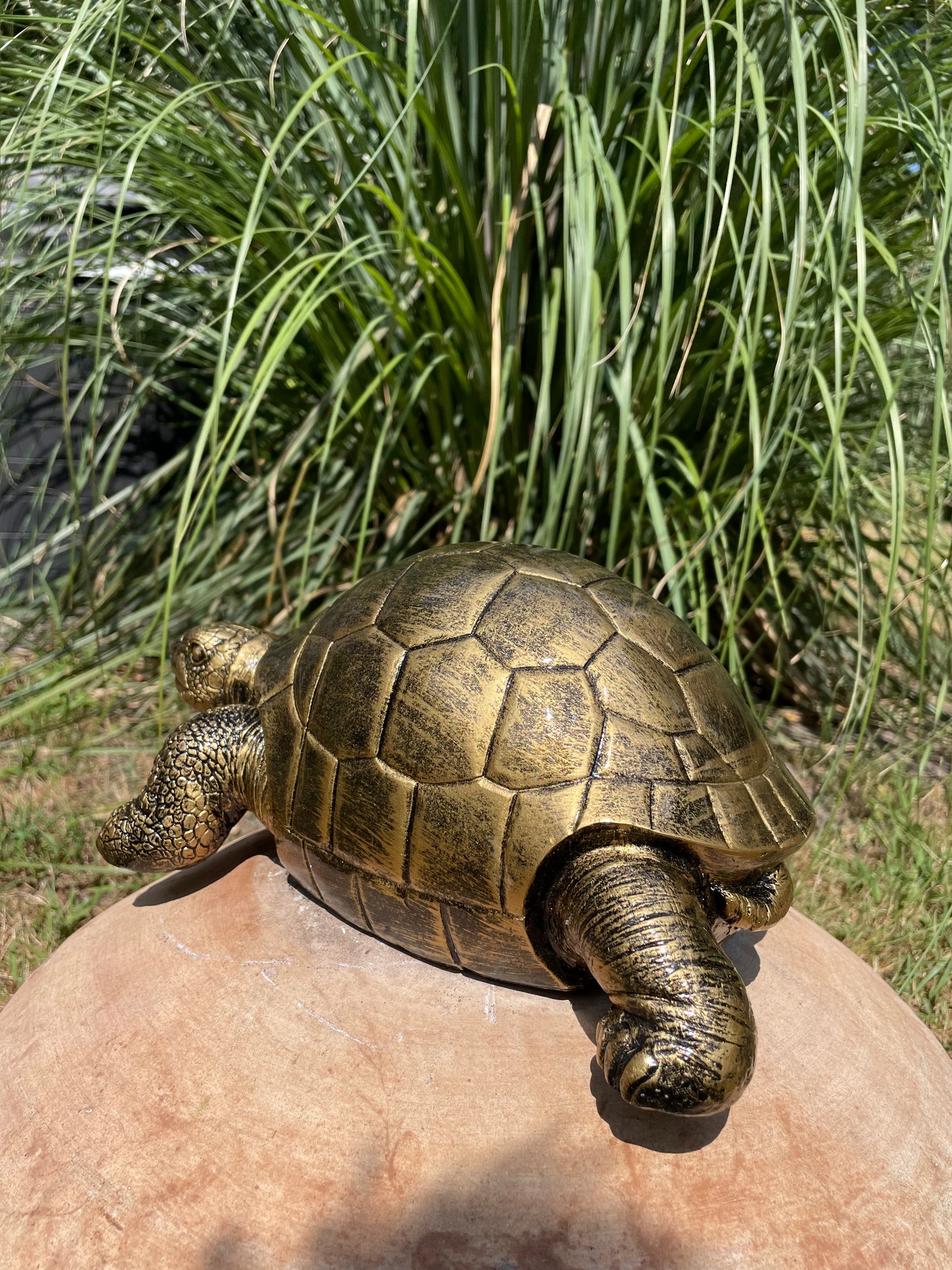 Beeld schildpad goud, gazon, tuin, vijver, 35 cm