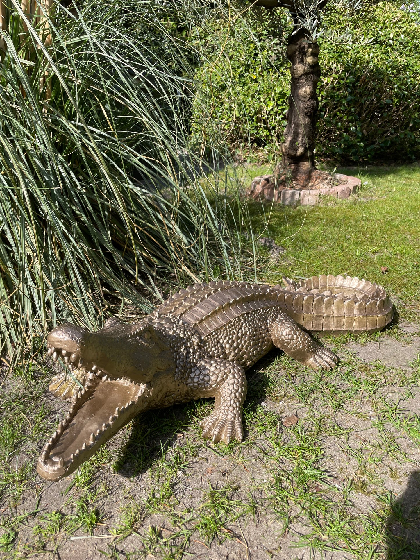 Beeld krokodil, Goud, zwembad, vijver, boerderij 100cm